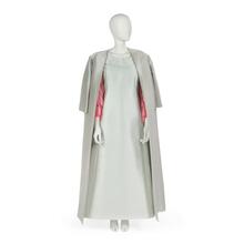 Evening ensemble comprising evening dress and coat in ice blue silk gazar