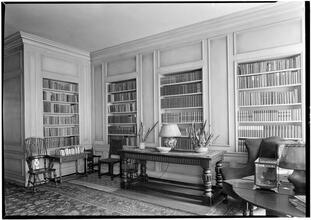 Dr. Robert Fowler [residence]. Library toward side wall shelves.