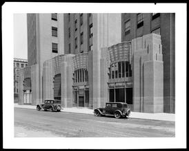 Hudson Street. Western Union Building, detail of base on Hudson Street.