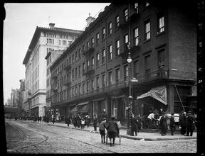 Greenwich Village, N.Y., showing south side of Bleecker Street between MacDougal (right) and Sullivan Streets.