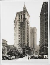 Centre Street and Chambers Street. Municipal Building. Exterior, mid-cleaning