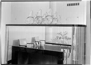 Steuben Glass, Inc. Conference Room reflection in fireplace mirror.