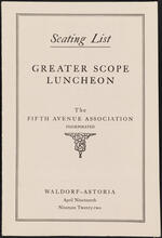 Seating List. Greater Scope Luncheon. The Fifth Avenue Association Incorporated