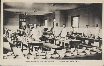 Immigrants' Dining Room.  Ellis Island, N.Y.