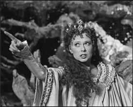 [Meg Bussert as Guenevere in "Camelot".]