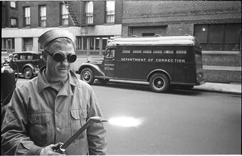 Paddy Wagon [Man with welding equipment used in the making of the television show Paddy Wagon.]