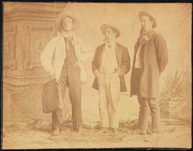 [Harrigan and Hart with an unidentified performer.]