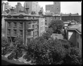 [Madison Avenue at 36th and 37th Streets. J. P. Morgan property looking east through garden from John Murray House.]