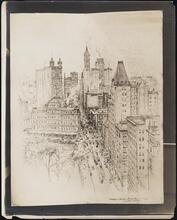 [Drawing of an elevated view of City Hall Park to the post office.]