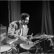 Swing Band Contest Sponsored by LOOK [Man playing the drums.]