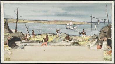 [Peter Stuyvesant and slaves arriving in New Amsterdam.]