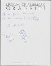 [Museum of American Graffiti letterhead with writing and tags.]