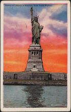 Statue of Liberty at Sunrise, New York Harbor.