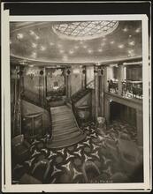 French Line, S.S. "Paris", First Class, Interior, Staircase & Balcony in Smoking Saloon.