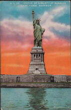 Statue of Liberty at Sunrise, New York Harbor.