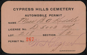 Cypress Hills Cemetery Automobile Permit